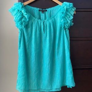 BANANA REPUBLIC Green/White Stripe Ruffle Top